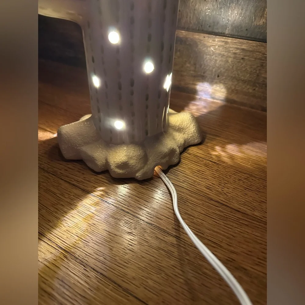 15” Light-Up Corded Ceramic Cactus Lamp in Cream/Sage Green - Picture 14 of 15